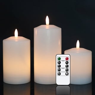 Eldnacele Weiß Flammenlose Säulenkerze, die mit Fernbedienung-Timer flackern, echtes Wachs 3D-Docht-Batterie betriebene LED-Kerzenpackung von 3 für Hochzeitsparty Weihnachts-Home-Dekoratio