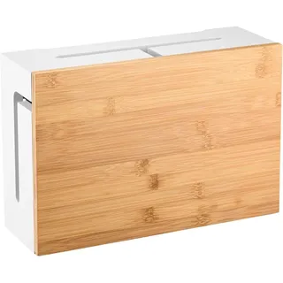 Kabelmanagement Box aus Bambus 32×20×11 cm – Magnetischer Deckel – Kabel Organizer für Schreibtisch & TV – Kabelbox zur Kabelaufbewahrung – inkl. Montagematerial für Wandbefestigung (Weiss)