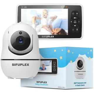 Sifuplex Babyphone mit Kamera ohne WLAN – 720p HD – Baby Monitor – Überwachungskamera innen – 360° Schwenk & 4-Fach Zoom – Nachtsicht, Temperatur & Schlaflieder