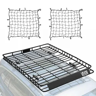 Vevor Dachgepäckträgerkorb Autodachkorb (1630 x 1270 x 105 mm) universeller Dachgepäckträger aus rostfreiem legiertem Stahl mit Gepäcknetzen (68 kg Max Tragkraft), Autodach-Gepäckträger für SUV LKW