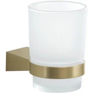 Gedy Tonale Zahnbürstenhalter aus Edelstahl | 6,7 x 9,5 x 9,5 cm | satiniertes Glas | geometrisches Design | Schrauben im Lieferumfang enthalten | mattes Gold