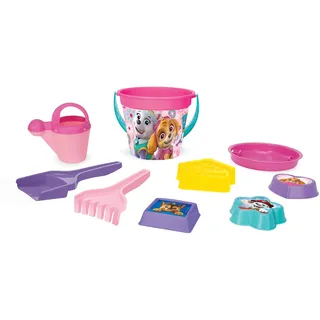 Wader 81535 - Paw Patrol Sandspielzeug Set mit 3,4 L Eimer, Gießer, Sieb, Schaufel, Rechen und Vier Sandformen, 9-teilig, für Kinder ab 12 Monaten, als Geschenk für kreatives Spielen