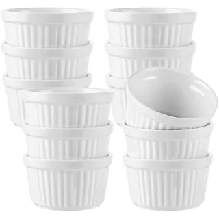 LDXDRU 12er Set Souffle Förmchen Backofenfest, 200 ml Creme Brulee Schälchen Set Keramik zum Backen und Anrichten, Mini Porzellan Auflaufförmchen, Dessertschalen für Desserts, Muffins, Pasteten
