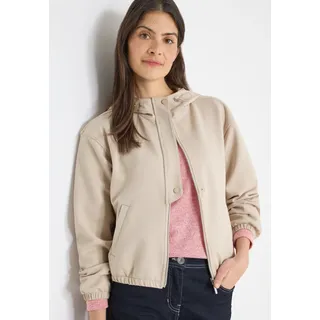 Blouson CECIL, Damen, Gr. L (42), grain beige, Web, Obermaterial: 50% Polyester, 43% Baumwolle, 7% Elasthan. Futter: 100% Polyester, unifarben, lässig geschnitten hüftlang, Rundhals, Jacken Blouson, mit verstellbarer Kapuze