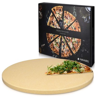 Navaris Cordierit Pizzastein XL für Backofen Grill - Ø30,5cm Pizza Stein Ofen Brot Backen Flammkuchen - Gasgrill Holz-Kohle Herd Teller inkl. Rezeptbuch