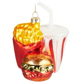 BRUBAKER Fast Food Menü Weihnachtskugel aus Glas - Burger Pommes und Soft Drink - Christbaumschmuck Lustig - Handbemalt - Figuren Weihnachtsdeko - Bunt