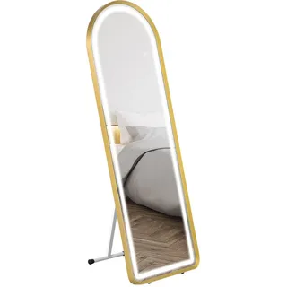 Homcom Standspiegel mit LED-Leuchte, Touch-Schlater, für Wohnzimmer, Schlafzimmer, Gold , Glas , 50x4x151.5 cm , Spiegel, Standspiegel