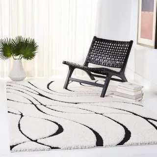 SAFAVIEH Zottelig Teppich für Wohnzimmer, Esszimmer, Schlafzimmer - Florida Shag Collection, Hoher Flor, Creme und Schwarz , 91 X 152 cm