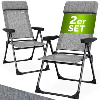 Gartenstuhl klappbar 2er-Set Grau meliert Alu Hochlehner verstellbar
