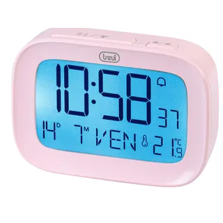 Trevi SLD 3850 Digitaler Wecker mit integriertem Thermometer, großes LCD-Display, Uhr und Kalender, Schlummerfunktion, Rosa
