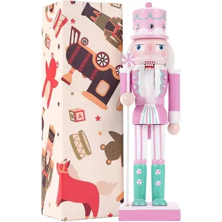 VorFor Nussknacker Figur,25CM Nussknacker Weihnachten Dekorationen,Massivholz Handwerk Deko Geschenkstücke,Rosa Kamin Dekorationen Und Interieur Weihnachtsdekorationen.