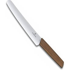 Victorinox, Swiss Modern, Profi Brot- und Konditormesser, Extra Scharfe Klinge, Wellenschliff, 22 cm, Edler Holzgriff, Rostfreier Stahl, braun