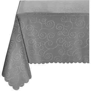 BEAUTEX Tischdecke Damast Ornamente - Bügelfreies Tischtuch - Fleckabweisende, Pflegeleichte Tischwäsche - Tafeltuch, Eckig 130x160 cm, Dunkelgrau