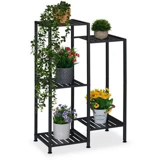 Relaxdays Blumenregal , Schwarz , Metall , 55x81x28.5 cm , Wohnzimmer, Wohnzimmertische, Blumenständer