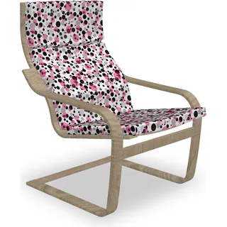 ABAKUHAUS Rosa und Grau Poäng Sessel Polster, Retro Kreis-Punkte, Sitzkissen mit Stuhlkissen mit Hakenschlaufe und Reißverschluss, Grau-Rosa-Schwarz - Rosa