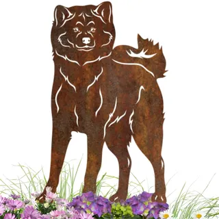 Terma Stahldesign Edelrost Hund Akita – Gartenfigur Metall massiv – Rost Deko Hund für Garten & Terrasse – Handmade Germany