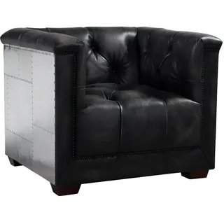 Sessel Schwarz Echtleder Ledersessel Flugzeug Design Flieger Armlehnsessel Neu - Schwarz