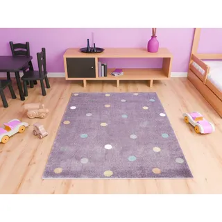 AKCILA Lima rechteckig Kinder Teppich lila/rose 150x200 cm, Kinderzimmer Kurzflor Teppiche| Kinderteppich Mädchen| Kids Carpet | Kinder Babyzimmer Tepich |gepunktetes Muster |Wohnzimmer Teppich