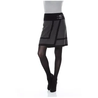 Wickelrock ANISTON CASUAL, Damen, Gr. 42, schwarz (grau, schwarz, meliert), Strick, Obermaterial: 100% Polyacryl, kontrastfarbene Details, figurumspielend kniefrei, Röcke Wickelrock, mit seitlichen Schnallen verziert, Topseller