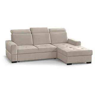Beautysofa Eckschlafsofa Alex Mini beige rechts , Beige , Textil , L-Form,L-Form , 245x185 cm , Wohnzimmer, Sofas & Couches, Wohnlandschaften, Ecksofas