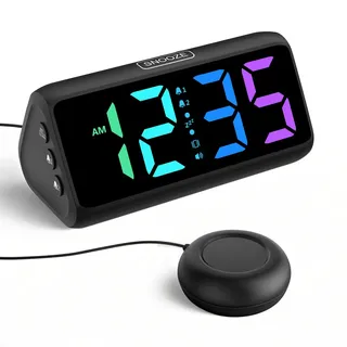 Wecker Laut für Tiefschläfer, Lauter Wecker mit Vibration, Doppelalarm, RGB-Anzeige, 5 Helligkeitsstufen, 4 Lautstärken, Snooze, Vibrationswecker für ältere Menschen Teenager Gehörlose Hörgeschädigte