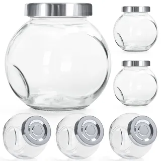 BELLE VOUS Runde Klare Glasbehälter mit Deckel (6 Stück) - 480ml Candy Bar Gläser - Aufbewahrungsglas mit Deckel für Kräuter, Gewürze, Babynahrung, Joghurt, Gelee und Honig - Geschenke für Hochzeiten