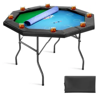 Vevor klappbarer Pokertisch für 8 Spieler (1325 mm) Kasino-Freizeittisch mit gepolsterten Schienen & Getränkehaltern, achteckige tragbare Spieltische mit Filz- und Metallbeinen Texas Hold’em Poker