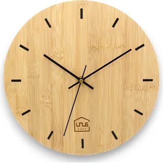 UNUS Wanduhr 30cm rund modern lautlos Bambus-Holz analog Deko-Wanduhr - Beige