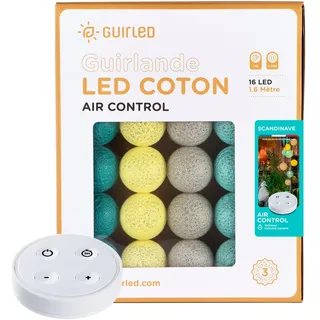 GuirLED - LED Baumwollkugeln Lichterkette USB - Drahtlose Fernbedienung - Baby Nachtlicht 2h - Dual USB 2A Netzteil enthalten - 4 Intensitäten – 16 Kugeln 1.6m - Skandinavisch
