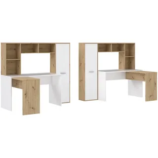 Forte ERIADU Schreibtisch 170 180, moderner Schreibtisch, Computertisch, Büro, Home Office, Holzwerkstoff, Artisan Eiche Holzdekor/Weiß, 173 cm breit x 152 cm hoch x 116 cm tief