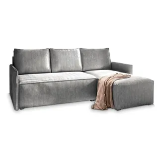 masseno Ecksofa Perusi mit Schlaffunktion L-Form, Sofa mit Bettkasten, Wohnzimmersofa, Couch, Soffa, Bettsofa, Couchgarnitur- Hellgrau, POSO 55 - Hellgrau