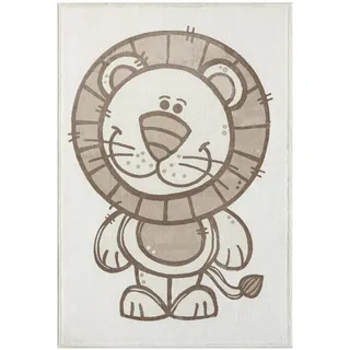 Carpet City Kinderteppich Creme, Beige, - 120x160 cm - Tier-Muster Löwe - Kurzflor Teppiche Kinderzimmer,