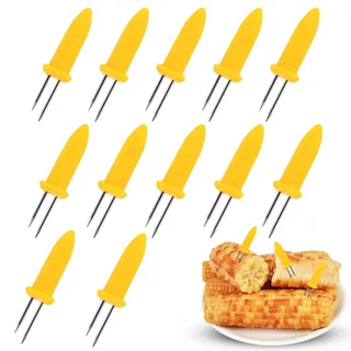 OFFCUP BBQ Mais Halter, 12pcs Edelstahl Maiskolben Spieße | Twin Prong Maiskolbenhalter, Maiskolbenhalter Mais Picks für BBQ Maiskolben Grillzubehör Corn Holders Schaschlikspieße