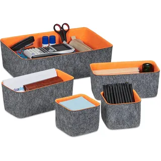Relaxdays Aufbewahrungskiste 38,5 x 27,5 x 13,5 cm 3-tlg. grau/orange