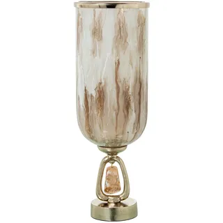 Glasvase mit Aluminiumkante, goldfarben, marmoriert, Weiß und Braun, 15 x 15 x 46 cm
