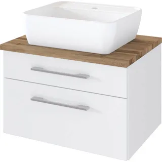 Waschtisch-Unterschrank mit Siphonausschnitt 60 cm inkl. Keramik Aufsatzwaschbecken TAREE-03 in matt weiß - Weiß