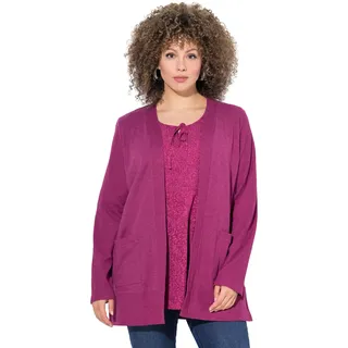 Ulla Popken Damen große Größen Übergrößen Plus Size Sweatjacke, Waffelstruktur, offene Form, Langarm magnolienrot 54+ 830275820-54+