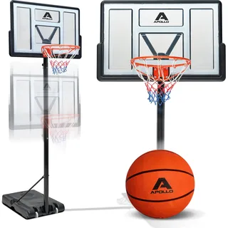 Apollo Basketballkorb Set mit Ständer, Rollen, Basketball und Pumpe, Korbhöhe 230 bis 305 cm