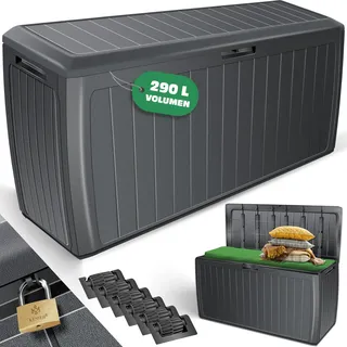 KESSER® Auflagenbox 290 Liter Mit Rollen Griffe 100 kg belastbar Smart Click System Truhe Gartenbox Kissenbox Anthrazit - Grau