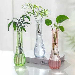 NUPTIO Kleine Glasvasen Set für Tischdeko: 21,7cm Hoch Schmale Klein Vasen für Hochzeitsdeko - Farbenfroh Gerippte Vase Blumenvase für Wohnzimmer Geburtstag Party Deko 3er-Set