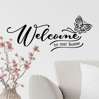 Wandsticker mit Zitat "Welcome Home", für Küche, Wohnzimmer, Schlafzimmer, Schild, Vinyl, Zitat, Wände, Türen, Schablonen für Badezimmer