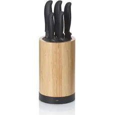 kela Messerblock Acida, Ø 13 cm, Bambus, schwarz, mit 5 Stück antihaftbeschichteten Messerstahl-Messer, PP-Griff, 11283