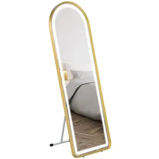 Homcom Ganzkörperspiegel, 151,5 x 50 x 4 cm Wandspiegel mit Ständer, LED-Leuchte, Gold