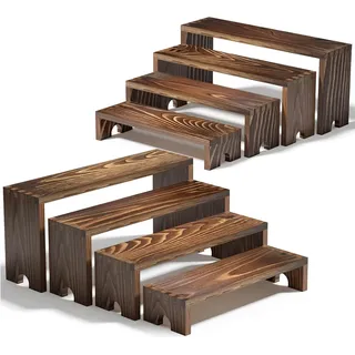 KOSLEOW 2 Set Stufenregal aus Massivholz 4 stufig, Candy Bar Display Regal, Parfüm Organizer Ständer, Vitrine für Pop Figuren, Mini Regal für Deko, Bücher, Schmuck, Buffet