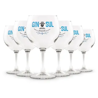 Gin Sul Gingläser 6er-Set - Gin-Tonic-Ballon-Gläser mit Aufdruck - Hochwertige, spülmaschinenfeste, bauchige Copa-Gläser für Drinks, Aperitifs, Cocktails - 19,5 x 10,9 cm - 620 ml