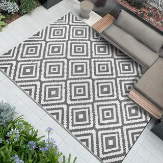 Famibay Outdoor Teppich Wetterfest Outdoor Teppich Balkon Camping Wasserfest Grau Kunststoff Wendbar Leicht Outdoorteppich für Terrasse Garten Balkon Camping Innen Außen