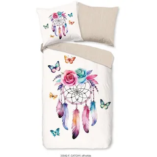 Muller Textil good morning Kinderbettwäsche Catchy, Biber, Flanell, 2 teilig, Flanell Biber, 135x200, warm Reißverschluss, Wende, Kind, Federn Sand beige