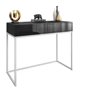 Lookway Konsole Blanco Loft II Weiß / Schwarz Hochglanz Push Open , Schwarz Hochglanz, Silberfarben , Holzwerkstoff , 100x81x42 cm , Wohnzimmer, Wohnzimmertische, Konsolentische