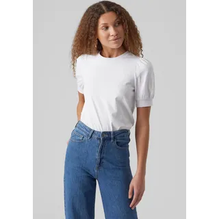 T-Shirt VERO MODA "VMKERRY 2/4 O-NECK TOP VMA JRS NOOS", Damen, Gr. S, weiß (hellweiß), Jersey, Obermaterial: 100% Baumwolle, unifarben, figurumspielend hüftlang, Rundhals, Puffärmel, Shirts T-Shirt, mit Rundhalsausschnitt