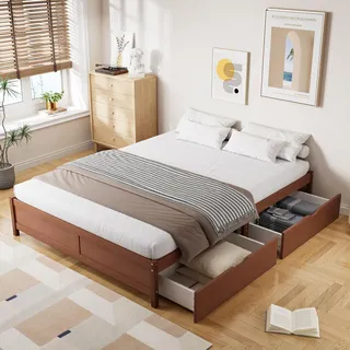 Ball & Cast Einzelbett (140x200cm) Tagesbett mit Zwei Schubladen, Futonbett mit Kieferrahmen für Erwachsenen und Jugendzimmer, Rotbraun